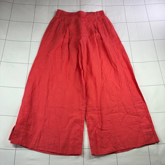 Athleta Pants Women 2 Coral Playa Linen Wide Leg Crop Slit Relaxed Casual Resort - Picture 2 of 13
